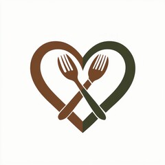 Restaurant logo, fork and knife in heart shape, simple design for food service business, potential use for branding, marketing materials, print media