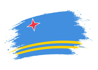 Aruba flag png. Isolated grunge brush stroke flag of Aruba illustration transparent png