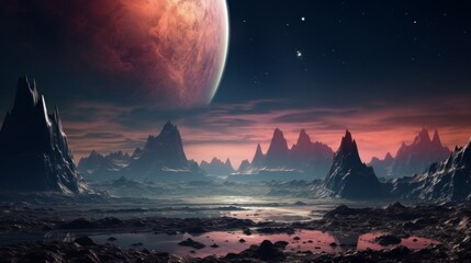 Alien Planet Landscape at Sunset