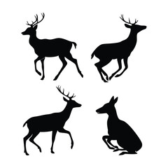 Deer silhouettes set vector illustration, black deer silhouette icon bundle.