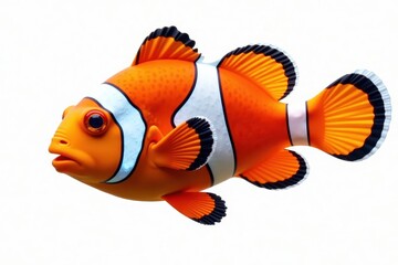 Vibrant orange clownfish, fins extended, isolated , sea, illustration, tropical fish