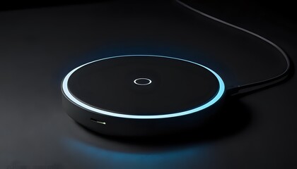 Sleek Wireless Charger: Minimalist Design with Ambient Blue Glow