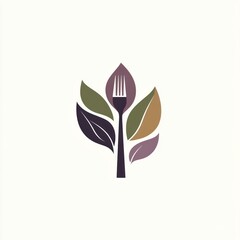 Healthy eating logo, fork and leaves, abstract food icon, for restaurants,  wellness brands