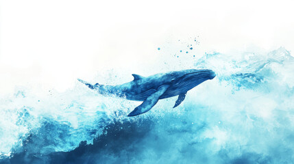 Fototapeta premium majestic whale swimming through vibrant blue ocean waves, showcasing nature beauty and grace