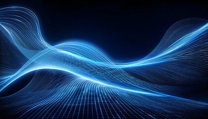 Neon Wave abstract background, Isolated on a dark background, Blue Neon wave with glow, Technology, network, internet concept, Copyspace