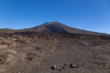 Desert landscape, arid in spain in the Teide national park on the island of Santa Cruz de Tenerife. Concept: Desert, tourism, desert, travel.