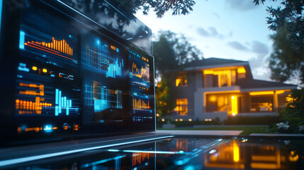 Fototapeta premium Futuristic digital interface displaying data analytics with modern home