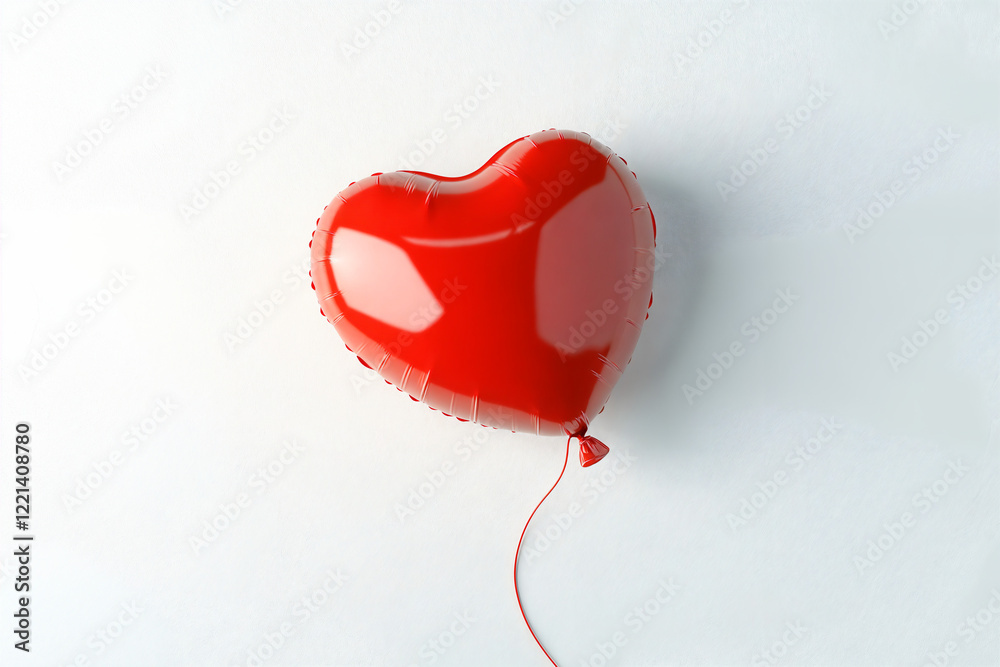 Wall mural red smooth balloon on a string in the shape of a heart, valentine's day, on a white background