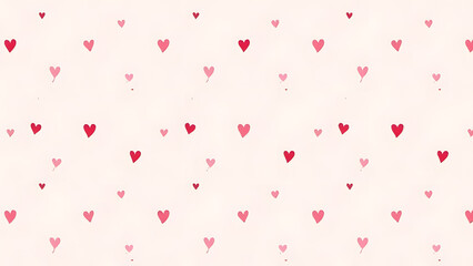 A photo of small, crisp hand-drawn hearts and arrows arranged symmetrically on a light pastel background in shades of pink and red