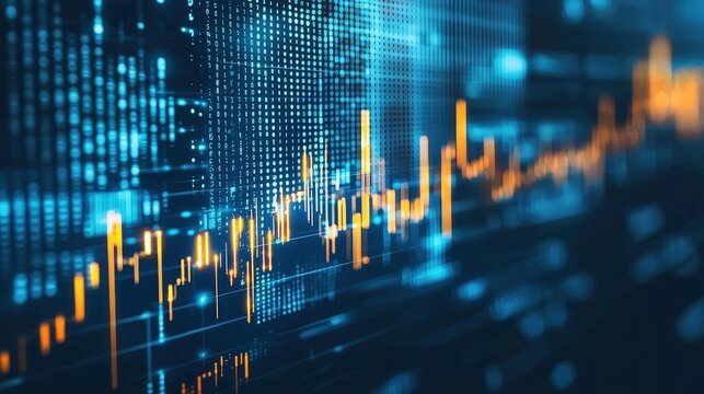 Abstract financial graph with dynamic blue and orange lines on a digital background, symbolizing market trends and economic analysis. Perfect for finance and business strategy themes. - Powered by Adobe