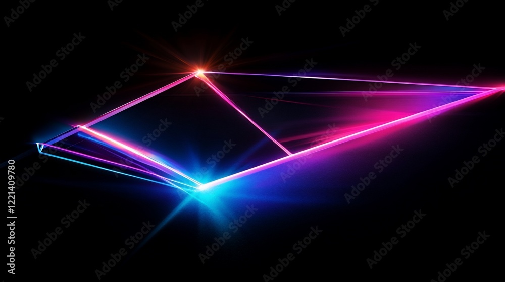 Wall mural Abstract Geometric Light Form with Neon Colors in Black Background