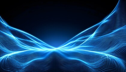 Fototapeta premium Neon Wave abstract background, Isolated on a dark background, Blue Neon wave with glow, Technology, network, internet concept, Copyspace