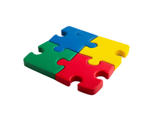 Set of Colorful Puzzle Pieces Isolated on Clean Background, Perfect for Educational and Mental Health Awareness Campaigns