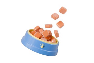 3d Pet bowl icon. Dog and Cat concept. Pet owner concept. Pet food healthy and nutritious. Minimal Cartoon Empty pet bowl for pet food icon Isolated on transparent background. PNG. 3d render.