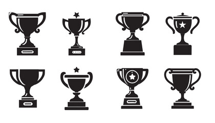  Set of silhouette trophy cup icon isolated on a white background,Eps 10.	
