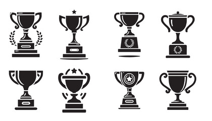  Set of silhouette trophy cup icon isolated on a white background,Eps 10.	
