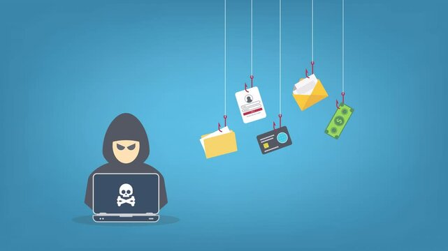 Hacker with laptop computer stealing confidential data, personal information and credit card detail. Hacking concept.	