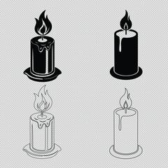 Burning Candle Vector Set with detailed silhouette and line art designs. Perfect for decor, rituals, invitations, and creative designs. Versatile and impactful candle art illustrations