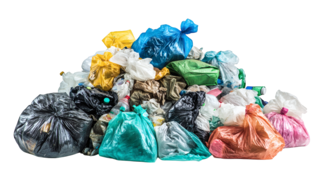 pile of garbage bags isolated on white background.