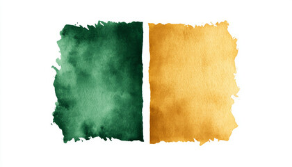 Obraz premium Watercolor illustration featuring green and gold abstract shapes