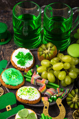 St. Patricks Day party food, green beer and shamrock