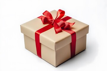 Obraz premium A beautifully wrapped gift box with ribbon isolated on a white background.