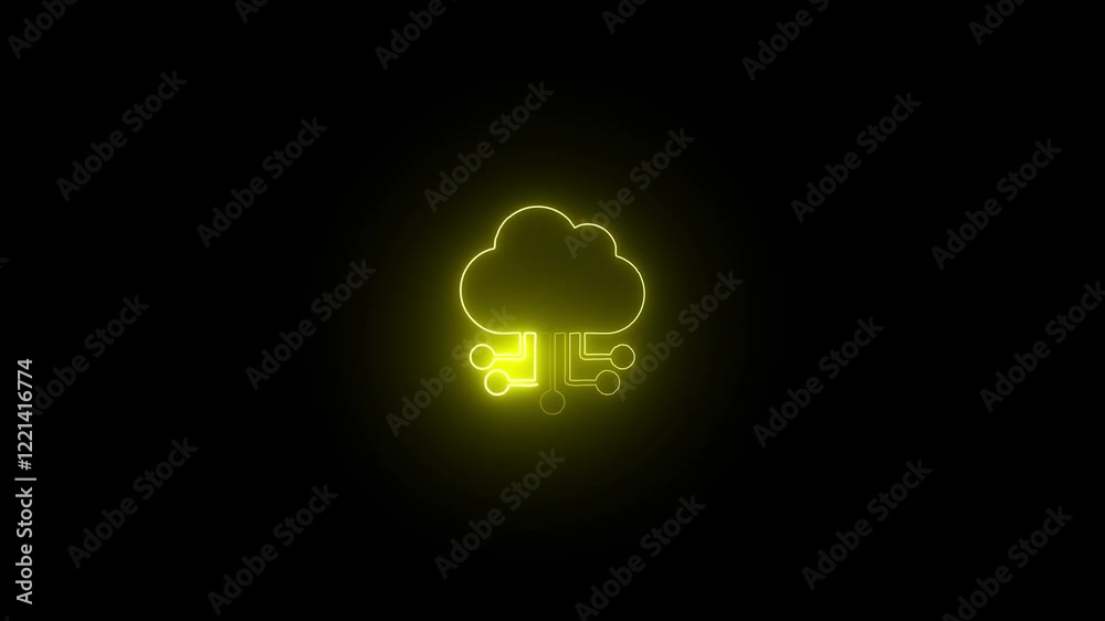 Wall mural animation of cloud smart information network glowing line icon with hi-tech digital data connection 