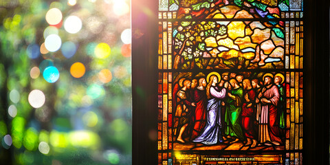 Fototapeta premium Vibrant Stained Glass Art with Bokeh Lights