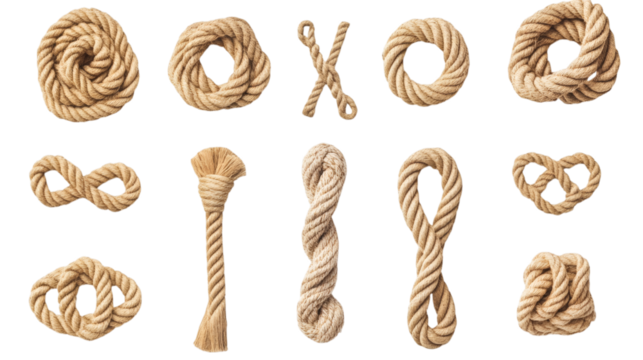 set of ropes isolated on white background.