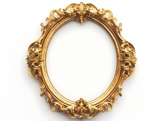 Antique Circular Frame with Detailed Gold Carvings on a Black Background, Ornate Victorian Baroque Style Decorative Border for Vintage Themes
