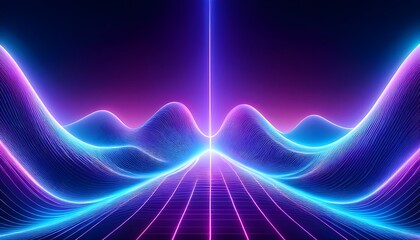 Neon Wave abstract background, Isolated on a dark background, colorful Neon wave with glow, Technology, network, internet concept