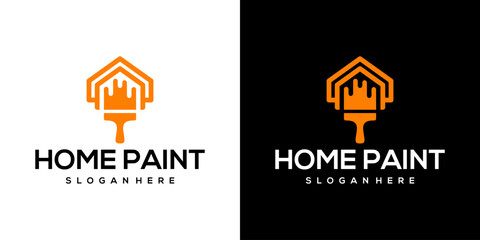 Paint Brush and House Vector Logo. Repair. Maintenance. Contractor. Construction Logo.