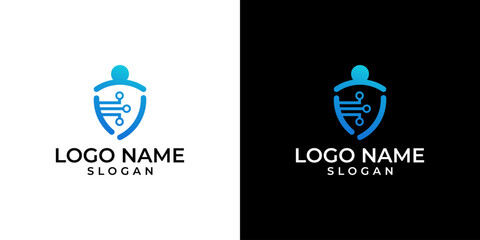 Shield Connect And People Logo Template Design