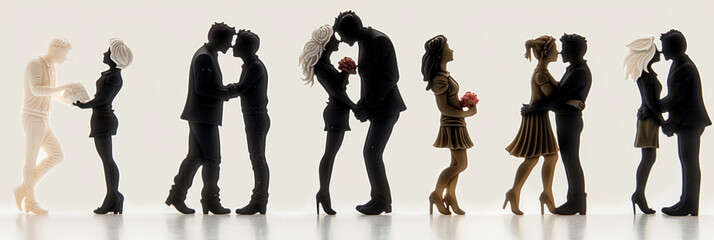 A silhouette vector illustration set of lover couple with romance in various poses and activities, diversity LGBTQA+ , unique vector icon set