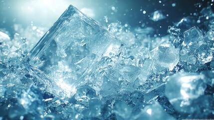Obraz premium Glacial Ice Cube Crashing, Background Splash, Cool Drink