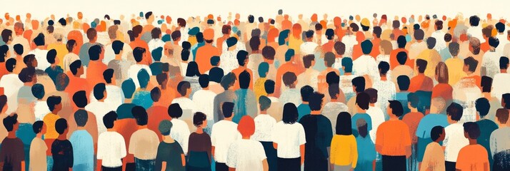 Large crowd of people facing the same direction, concept of global community