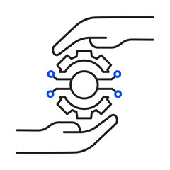 Integrate AI Icon – Hand Holding Gear Representing AI-Powered System Integration