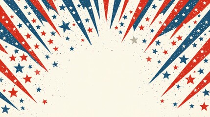 A vibrant background design featuring dynamic red and blue star bursts, perfect for patriotic events or celebrations. Ideal for invitations and decor.