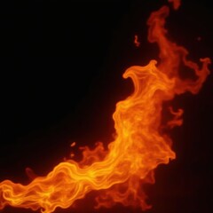 Fiery orange and yellow flames dance against a stark black backdrop , fiery, wild, warning