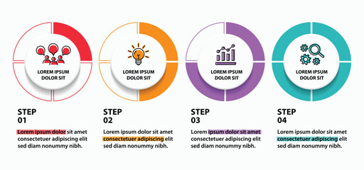 4 steps infographic template with 4 options. Flowchart that can be used for business report, data visualization and presentation. Timeline infographic elements vector illustration.