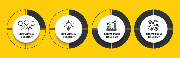 4 steps infographic template with 4 options. Flowchart that can be used for business report, data visualization and presentation. Timeline infographic elements vector illustration.