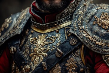 Obraz premium Close-up of richly decorated armor, showcasing craftsmanship and military history
