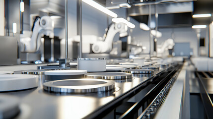 Robotic arms working on assembly line in modern factory
