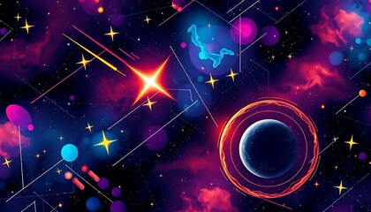 Obraz premium Abstract Cosmic Artwork Featuring Planets Stars and Nebulae