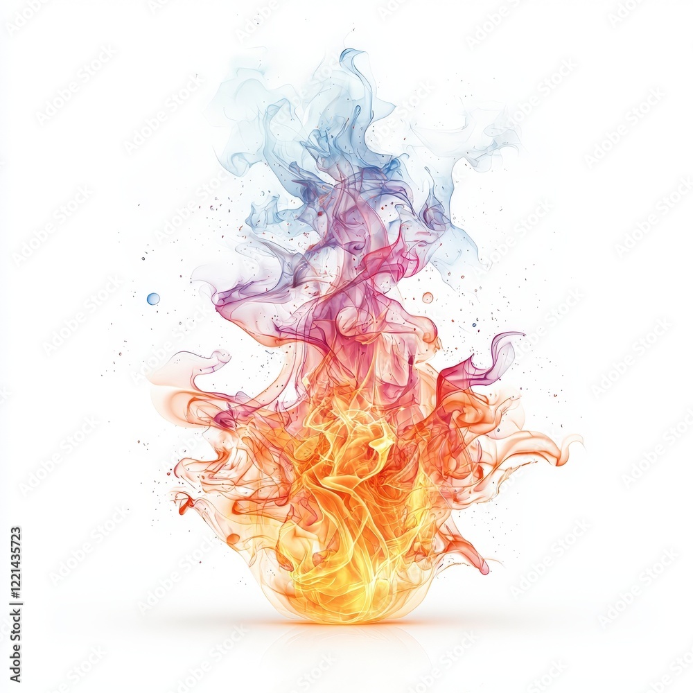 Poster vibrant and dynamic representation of colorful smoke and fire blending together, creating an abstrac