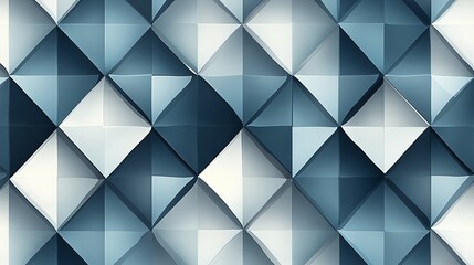 Fototapeta premium Geometric Abstract Art with Symmetrical Pattern of 3D Diamond Shapes in Shades of Blue, White, and Subtle Hues of Pink and Yellow