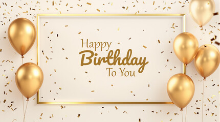 birthday card with gold balloons and confetti