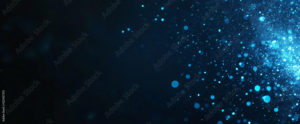 Poster abstract blue particles with glowing light effect and blurred background