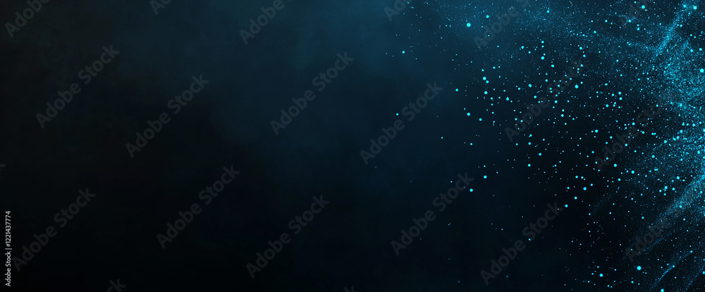 Poster Abstract glowing blue particles with bokeh effect in dark space