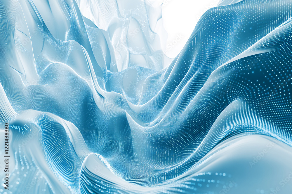 Poster abstract futuristic blue wave with glowing dots and digital design elements